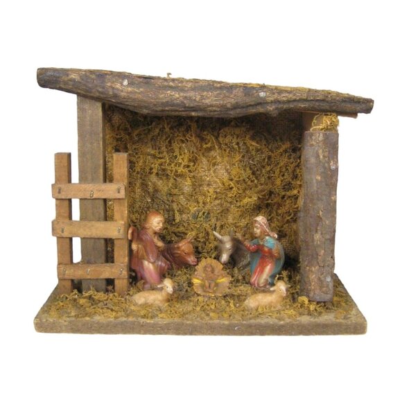 Christmas Vintage Yuletide Nativity Manger Barn Stable Creche Wooden Taiwan - Picture 1 of 11